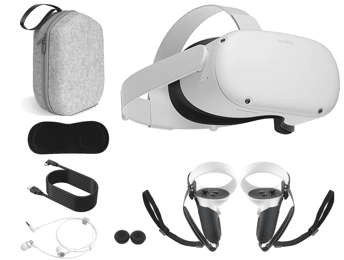 2023 Quest 2 All-In-One VR Headset, 128GB SSD, Holiday Family Bundle: Marxsol Carrying Case, Earphone, Link Cable, Touch Controllers with Grip Cover,Knuckle & Hand Strap Lens Cover