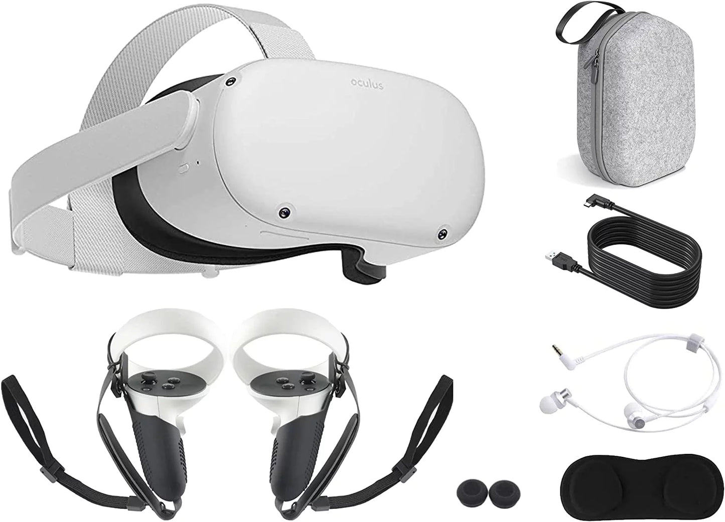 2023 Quest 2 All-In-One VR Headset, 128GB SSD, Holiday Family Bundle: Marxsol Carrying Case, Earphone, Link Cable, Touch Controllers with Grip Cover,Knuckle & Hand Strap Lens Cover