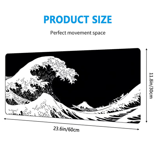 1Pcs Black Sea Wave Large Mouse Pad 700*300Mm Extended Gaming Mouse Pad Desktop Pad with Stitched Non-Slip Rubber Base Keyboard